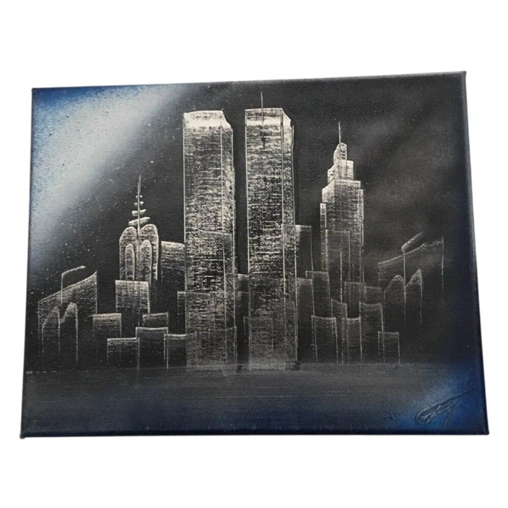 Twin Towers Skyline Night View Black & White Canvas Wall Art Painting